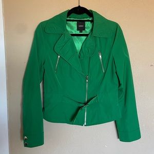 Express bright green moto jacket multiple zippers buckle size S